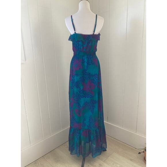 Express Teal & Fuschia Chiffon Maxi Dress, Size XS - Picture 3 of 6